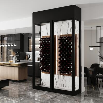 Produktbild f�r 'Vitrus Glas-Kabinett, zweit�rig, querliegende Flaschenlagerung, LED'