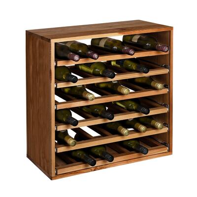 Produktbild f�r 'Weinregal 60 cm mit Ausz�gen f. Einzelflaschen, Kiefernholz braun gebeizt'