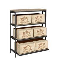 Produktbild f�r 'Metall-Weinregal BLACK PURE WOOD, Modell 5 mit Ausz�gen f. Weinkisten, T 30 cm'