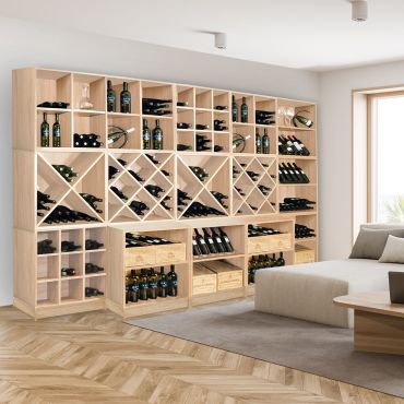 Weinregal-System CAVEPRO aus Holz im Dekor Eiche hell