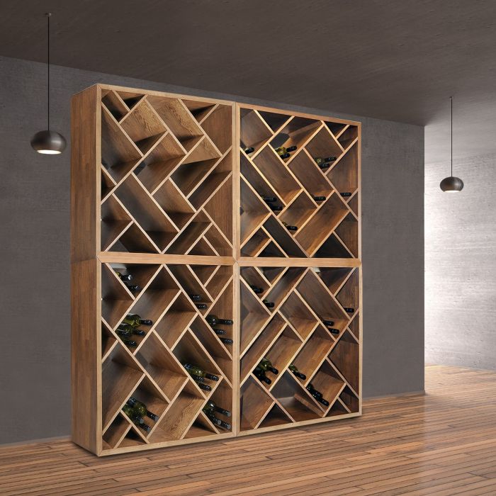 Weinregal ZEUS aus Eichen Holz massiv natur und braun gebeizt