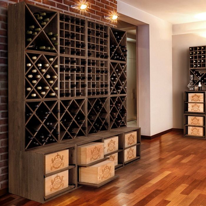 Weinregal-System 52 cm aus Kiefern-Holz, tobacco