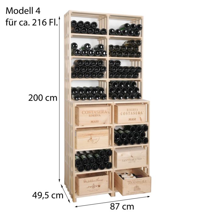 Weinregal CaveauSTAR, Modell 4 für Kisten bzw 216 Fl.